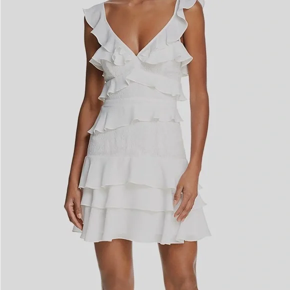 knee length dresses for ladies Palace White Bardot Mini Dress With Feather Trim – Club L London main image 1